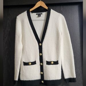 Tahari WhitenFuzzy Button Down Cardigan Sweater